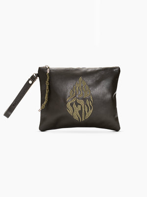 Shema Israel Leather Pouch Handbag Green Smooth Israel