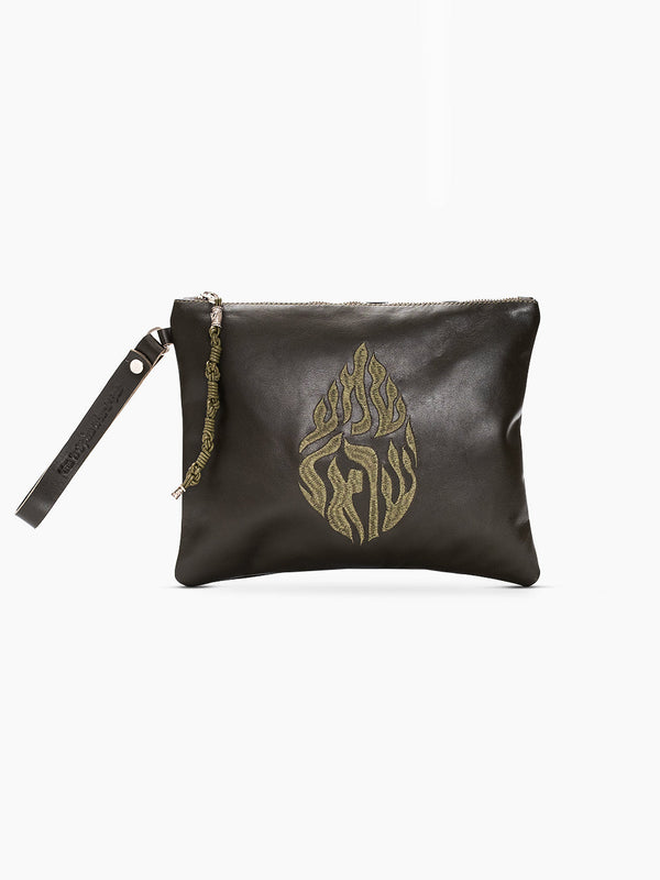 Shema Israel Leather Pouch Handbag Green Smooth Israel