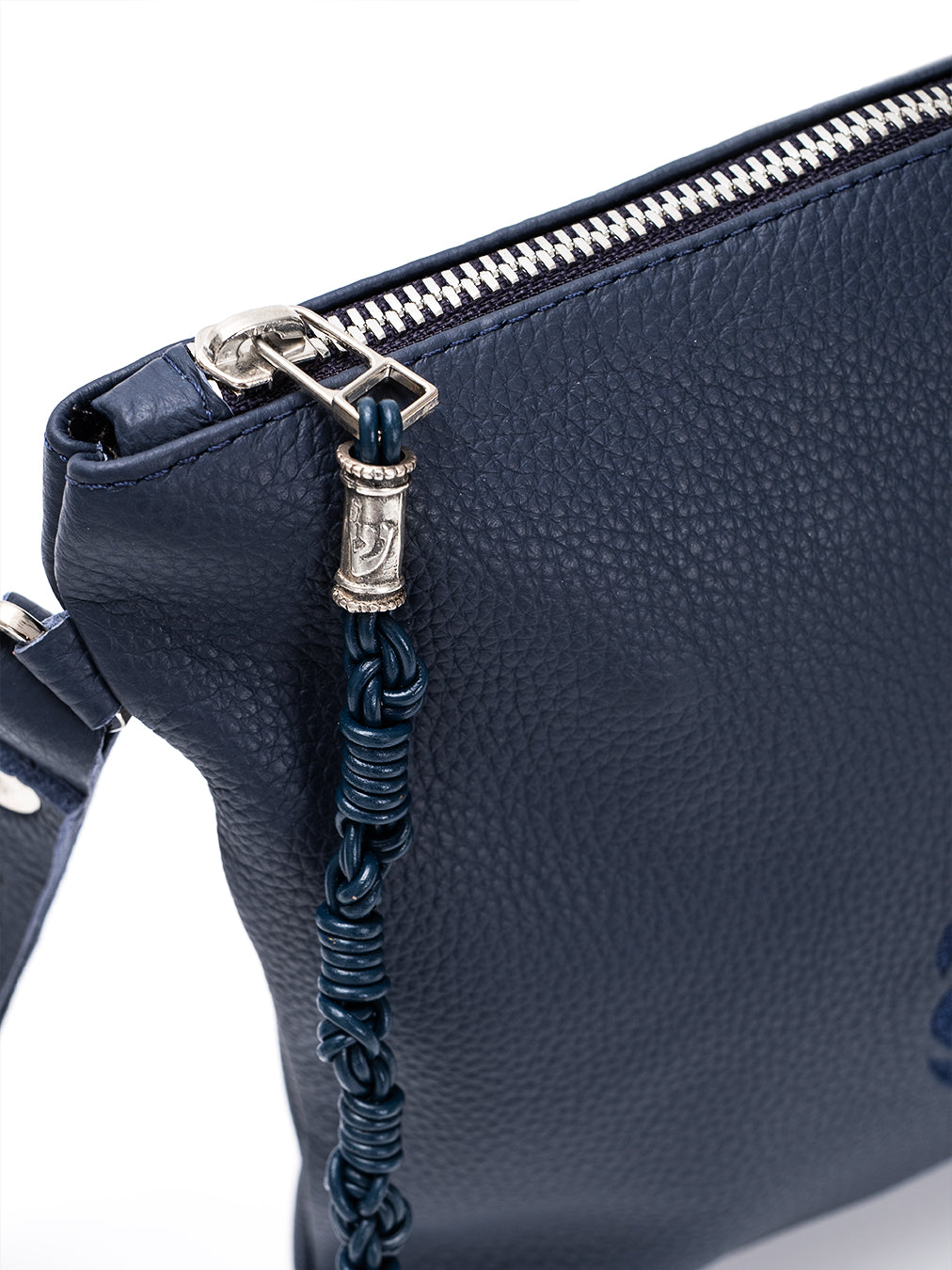 Shema Israel Leather Pouch Handbag Navy Grained Israel