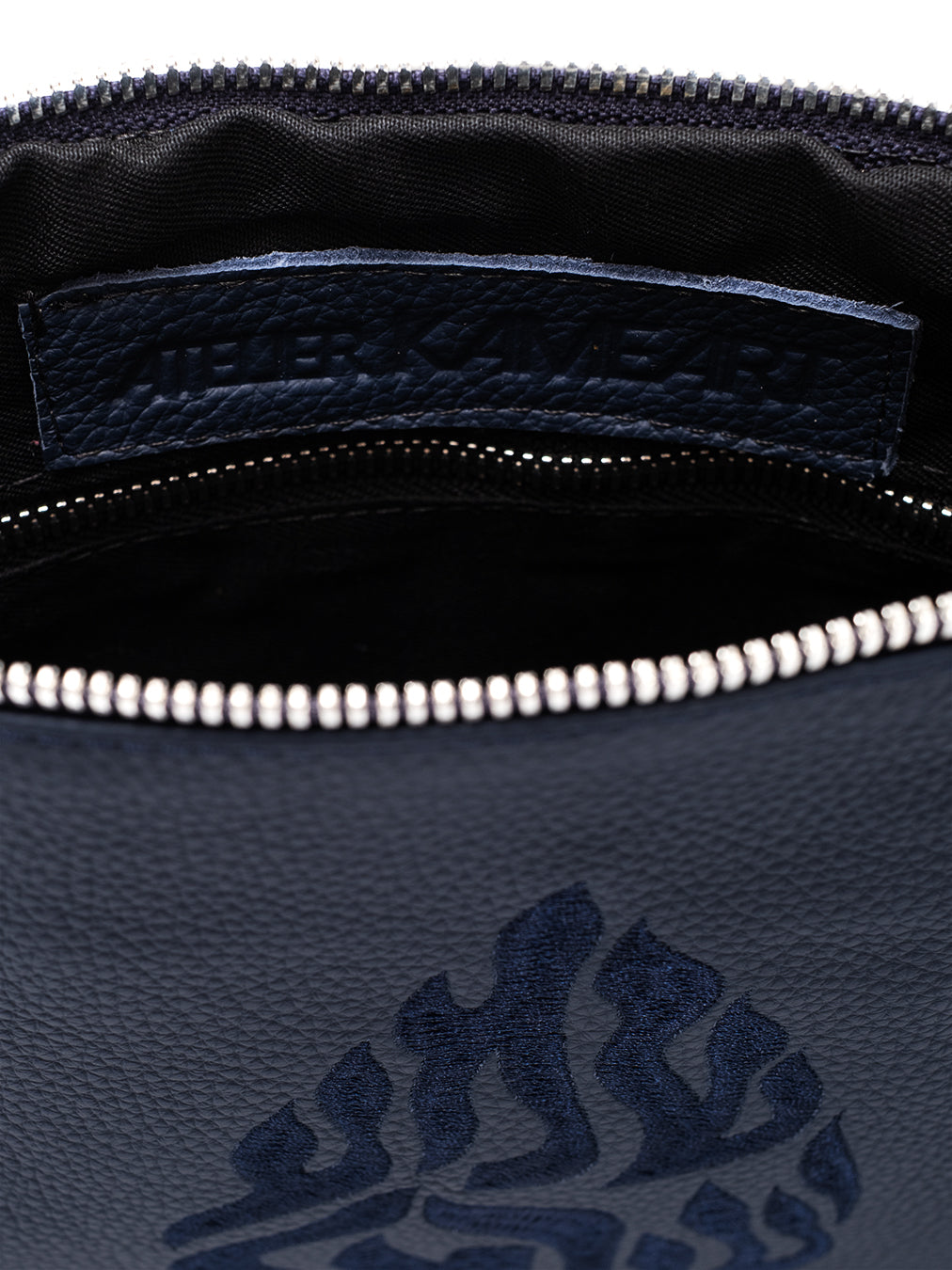 Shema Israel Leather Pouch Handbag Navy Grained Israel