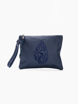 Shema Israel Leather Pouch Handbag Navy Grained Israel