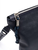 Shema Israel Leather Pouch Handbag Navy Smooth Israel