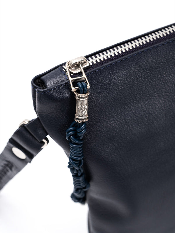 Shema Israel Leather Pouch Handbag Navy Smooth Israel