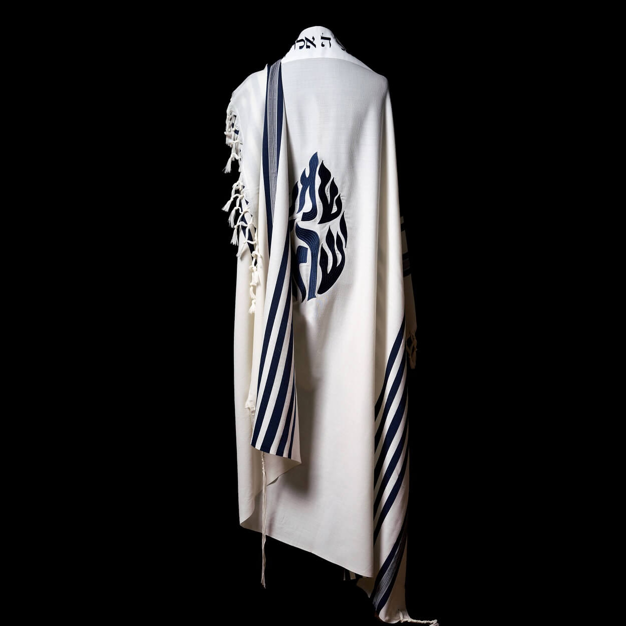 Shema Israel Tallit White Blue | Luxury Prayer Shawl