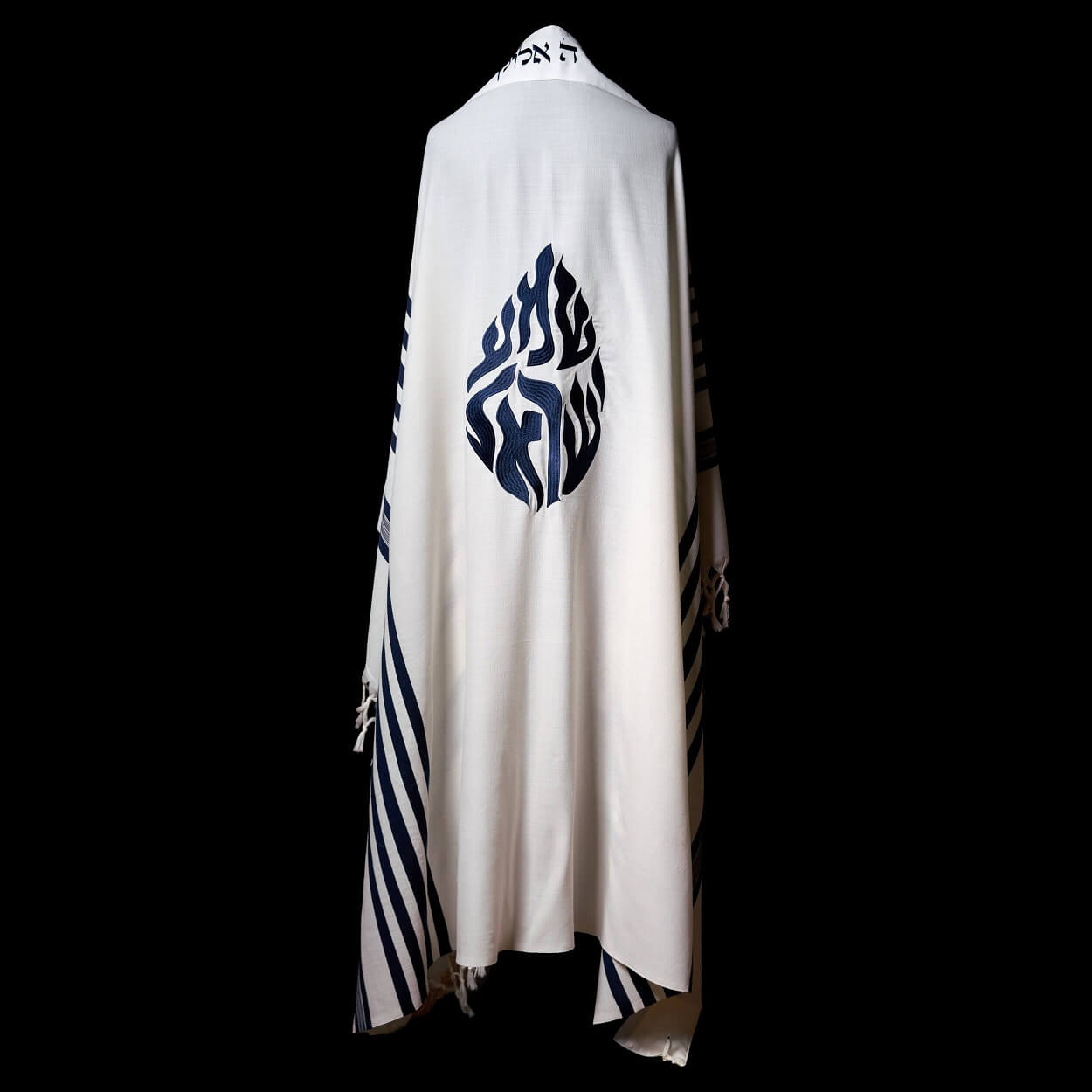 Shema Israel Tallit White Blue | Luxury Prayer Shawl