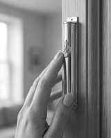 Silver mezuzah case with Aesh Sheli flame engraving, polished sterling silver, handmade in Israel, Kameart