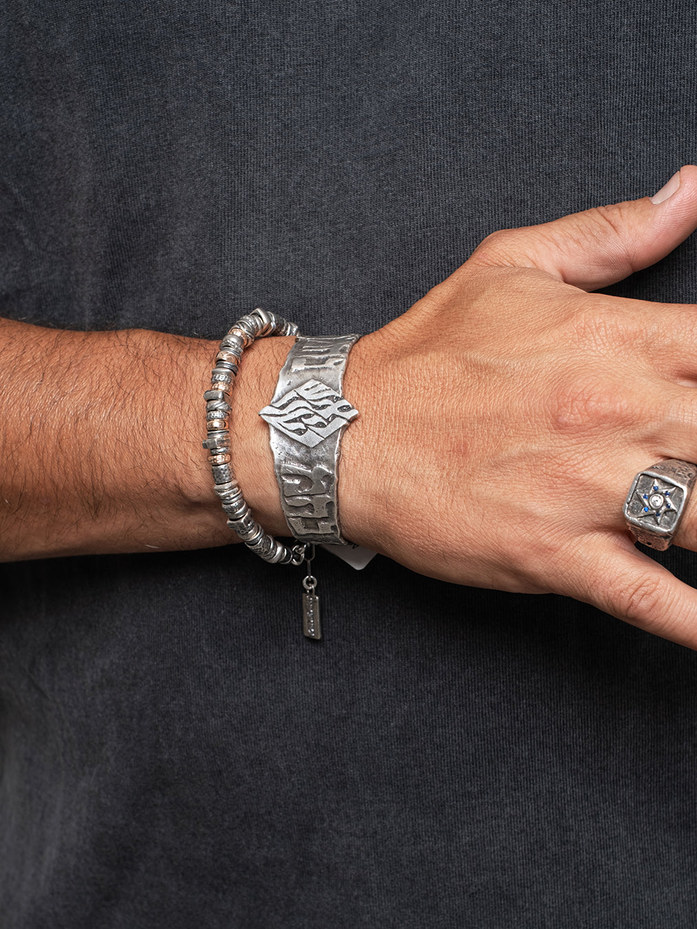 Silver Silver 925 Bead Chain Bracelet with Rose Gold Ariel Handmade
