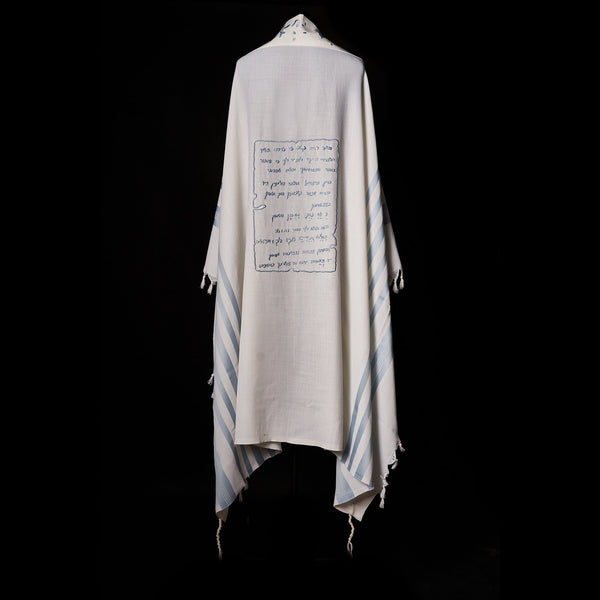Tallit Petek White & Sky Blue Kameart
