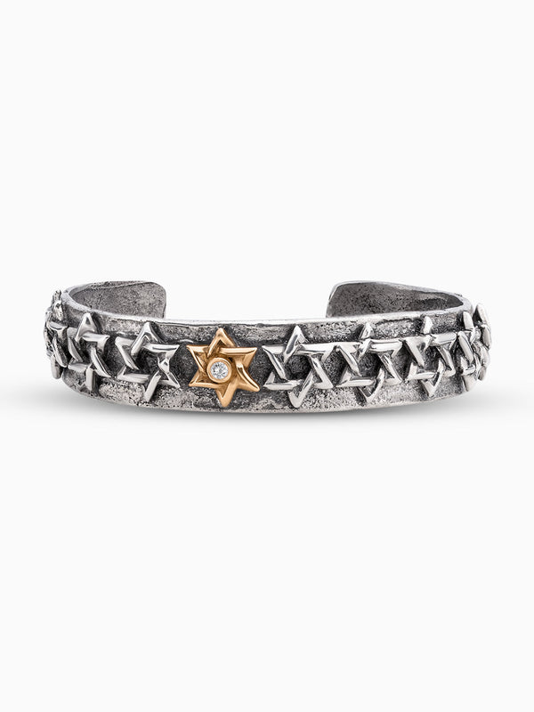 Star of David cuff Bracelet Gold White Diamond Israel Jewish