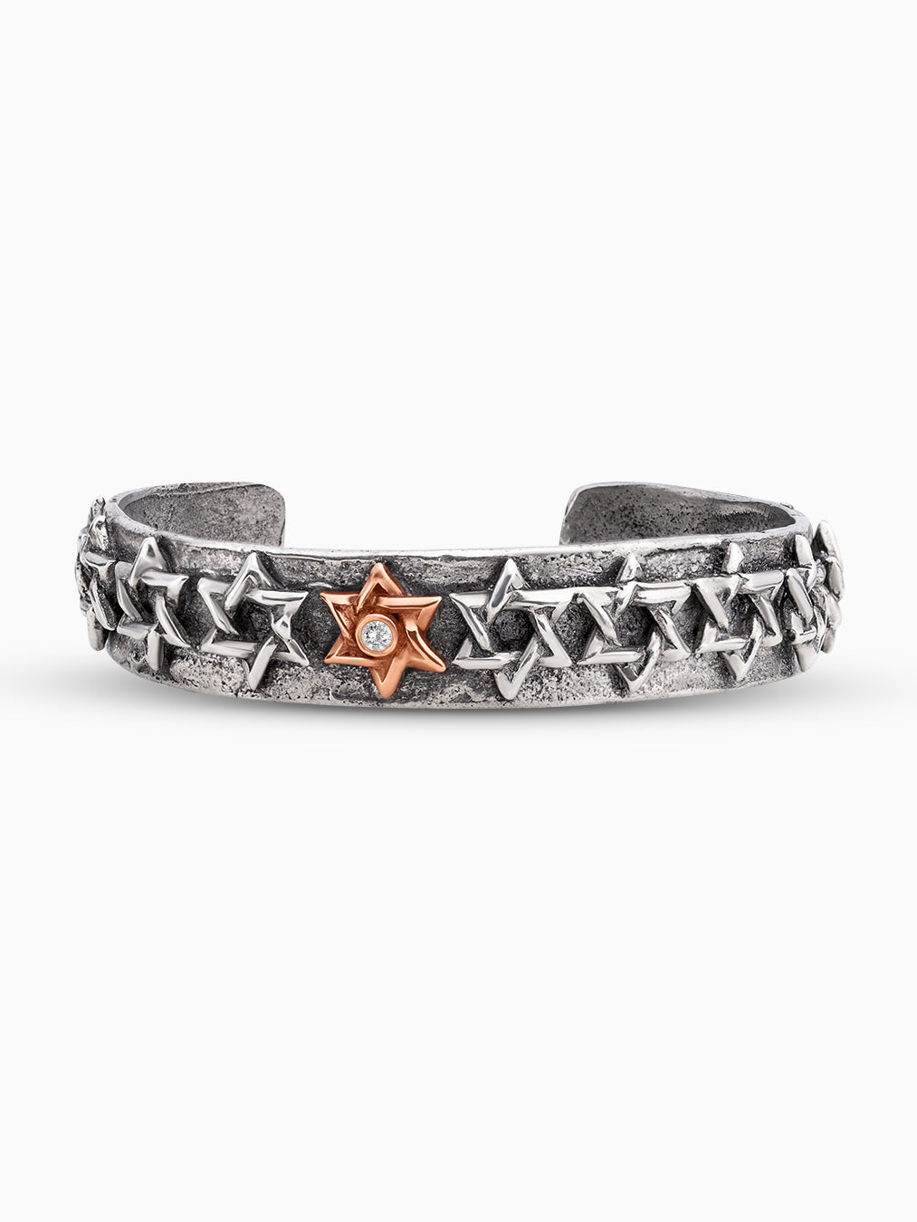 Star of David Cuff Bracelet Rose Gold White Diamond Israel Jewish