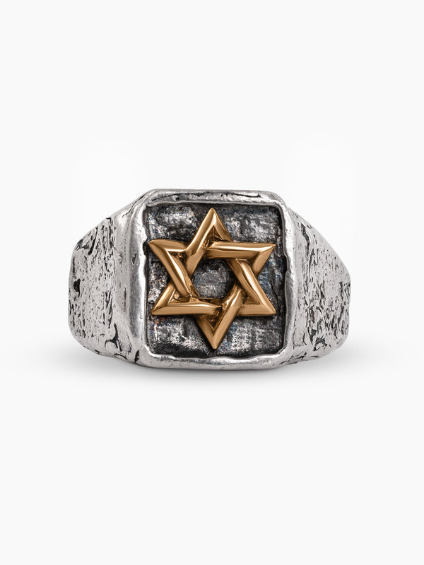Star of David Jewish Ring in Silver & Gold. Luxury Artisan Jewelry