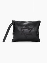 Star of David Leather Pouch Handbag Black Smooth Israel
