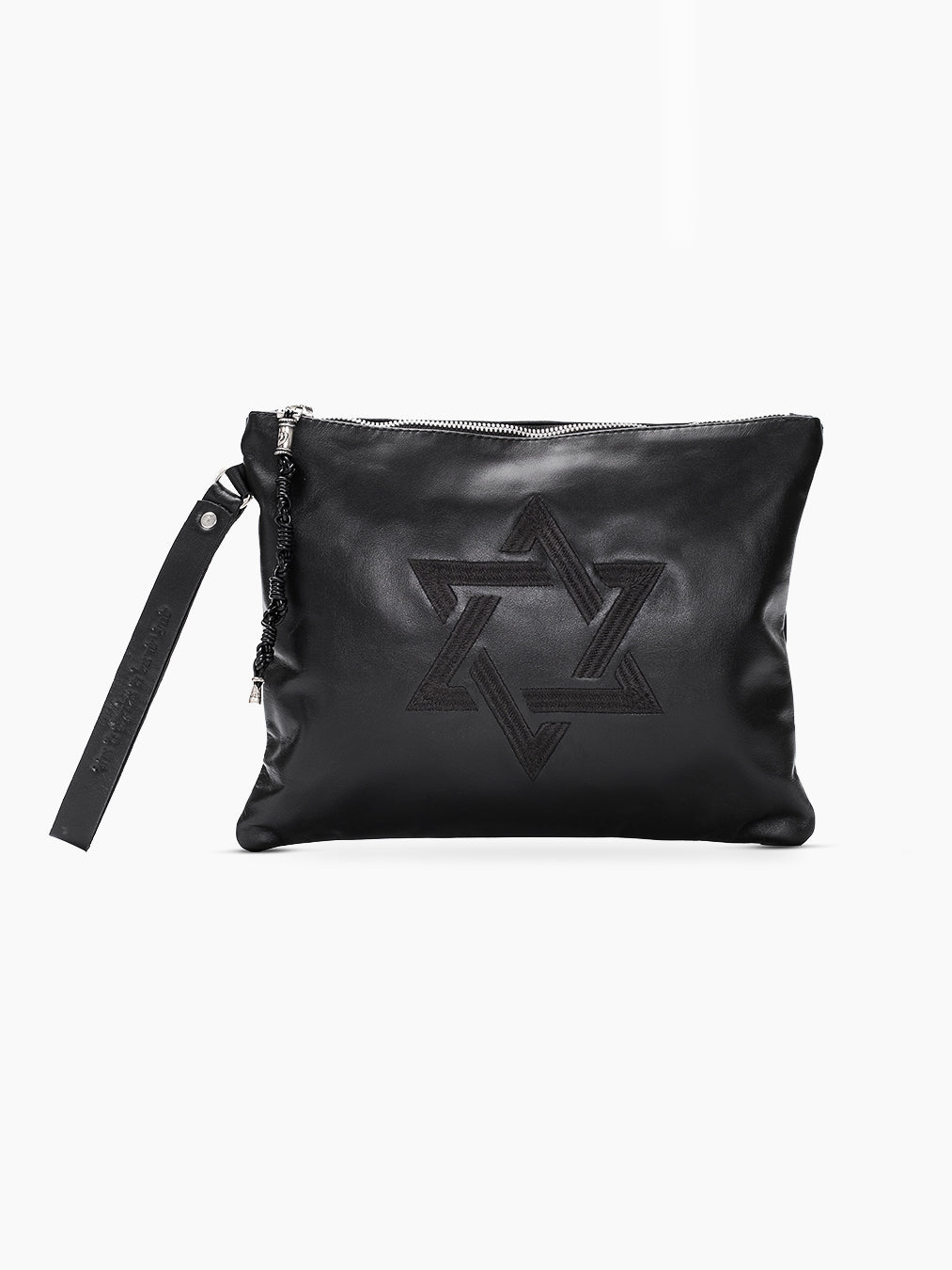 Star of David Leather Pouch Handbag Black Smooth Israel