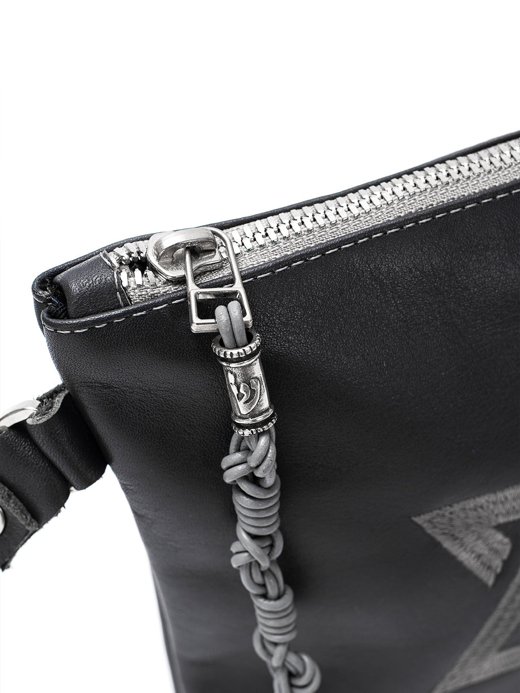 Star of David Leather Pouch Handbag Gray Smooth Israel