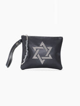 Star of David Leather Pouch Handbag Gray Smooth Israel