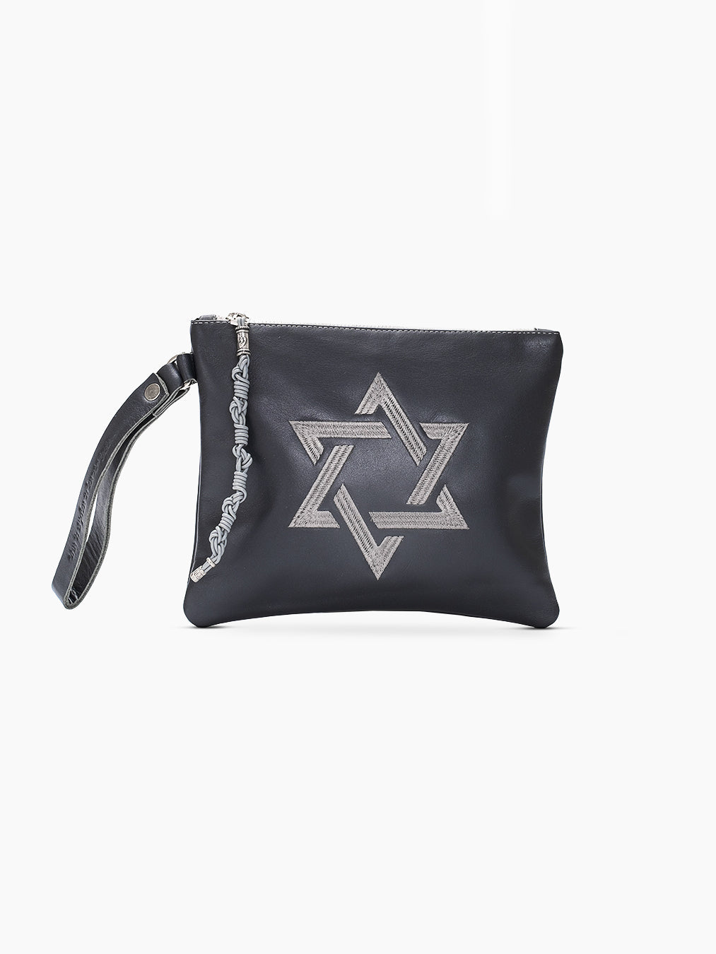 Star of David Leather Pouch Handbag Gray Smooth Israel