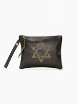 Star of David Leather Pouch Handbag Green Smooth Israel