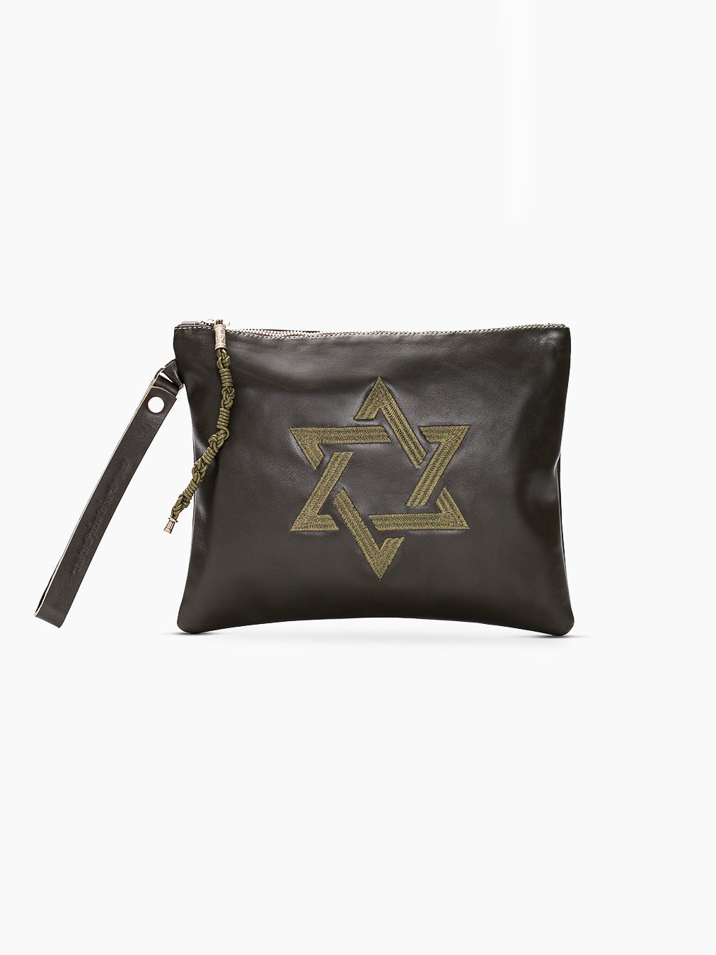 Star of David Leather Pouch Handbag Green Smooth Israel