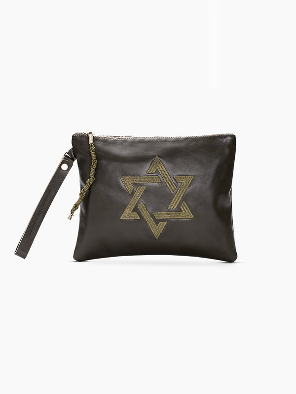 Star of David Leather Pouch Handbag Green Smooth Israel
