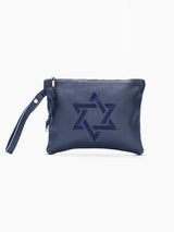 Star of David Leather Pouch Handbag Navy Grained Israel