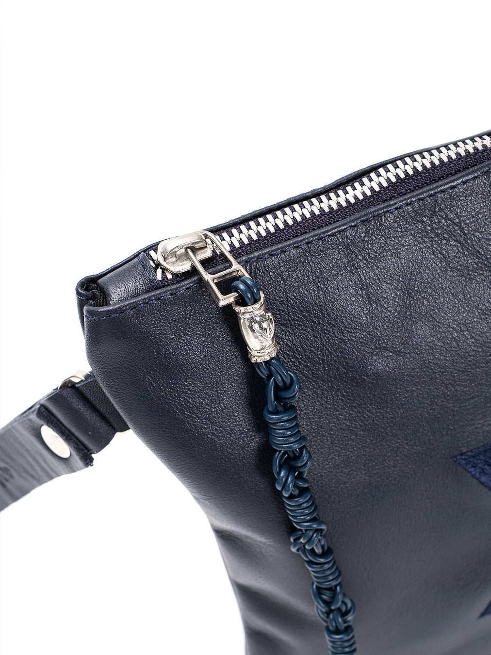 Star of David Leather Pouch Handbag Navy Smooth Israel