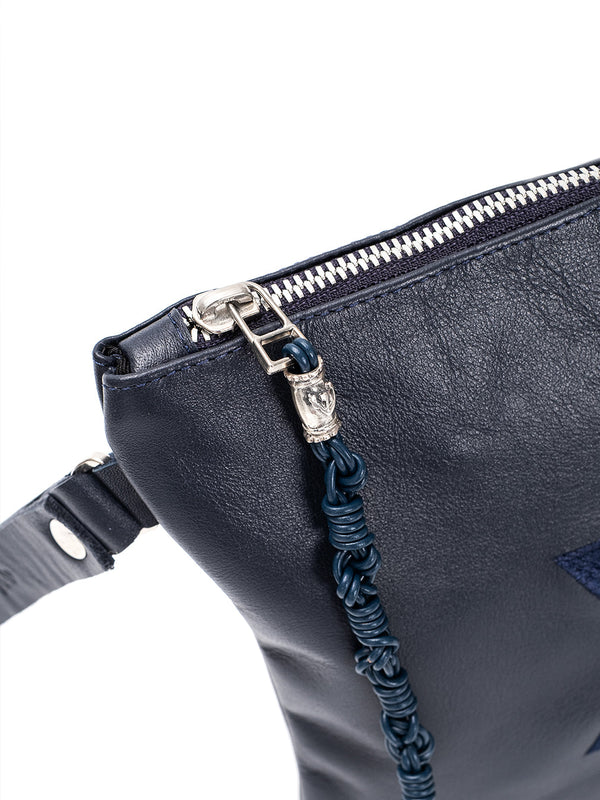 Star of David Leather Pouch Handbag Navy Smooth Israel