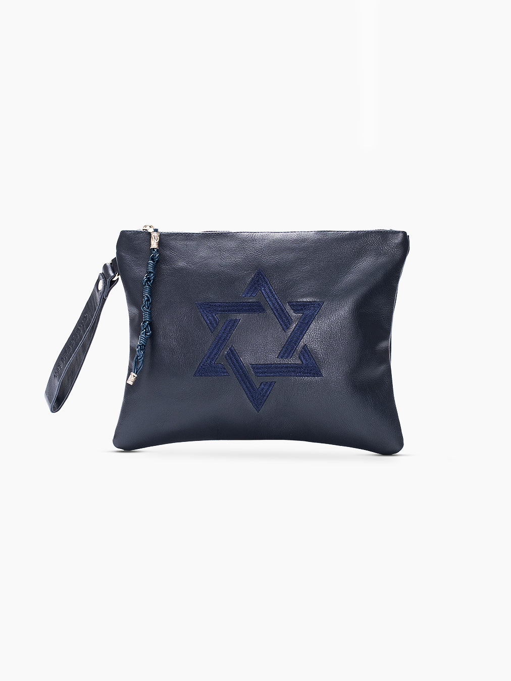 Star of David Leather Pouch Handbag Navy Smooth Israel