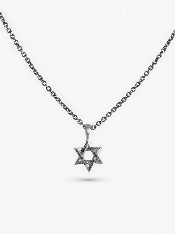 Star of David Necklace Ilai Black Diamond Sterling Silver 925 Kameart Detail View