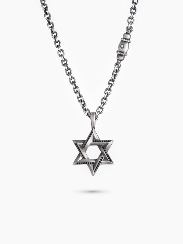 Star of David Necklace Silver 925 Black Diamond Large – Ilai L | Kameart