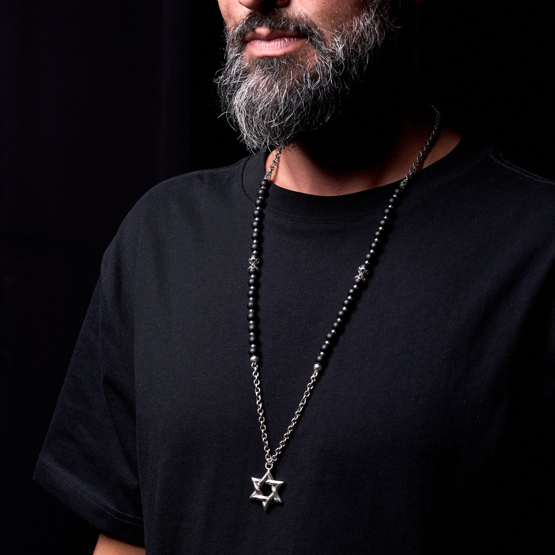 Star of David Necklace Silver 925 Black Stones Large – Ilai | Kameart