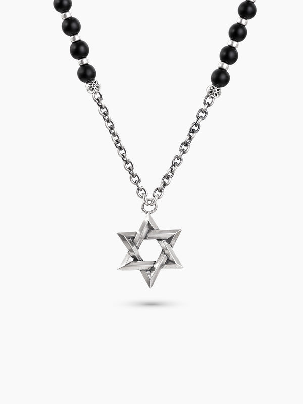 Star of David Necklace Silver 925 Black Stones Large – Ilai | Kameart