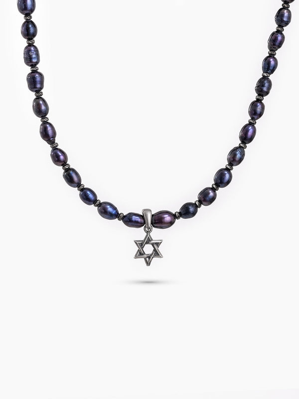 Star of David Necklace Silver 925 Pearl – Ilai White & Blue | Kameart