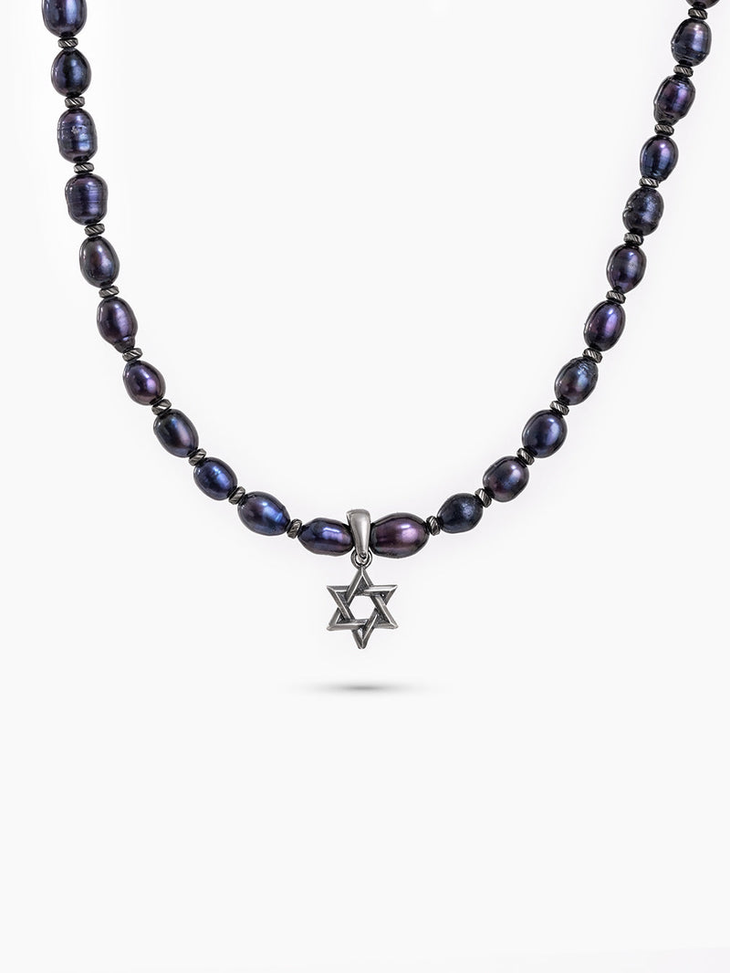 Star of David Necklace Silver 925 Pearl – Ilai White & Blue | Kameart
