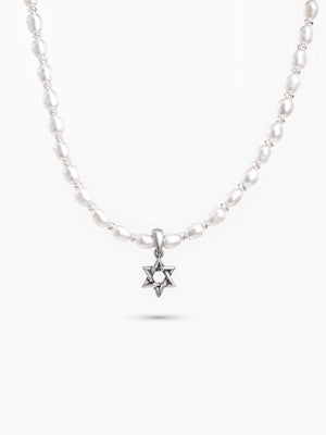Star of David Necklace Silver 925 Pearl – Ilai White & Blue | Kameart