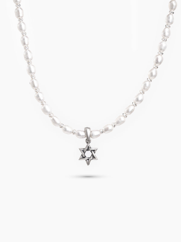 Star of David Necklace Silver 925 Pearl – Ilai White & Blue | Kameart