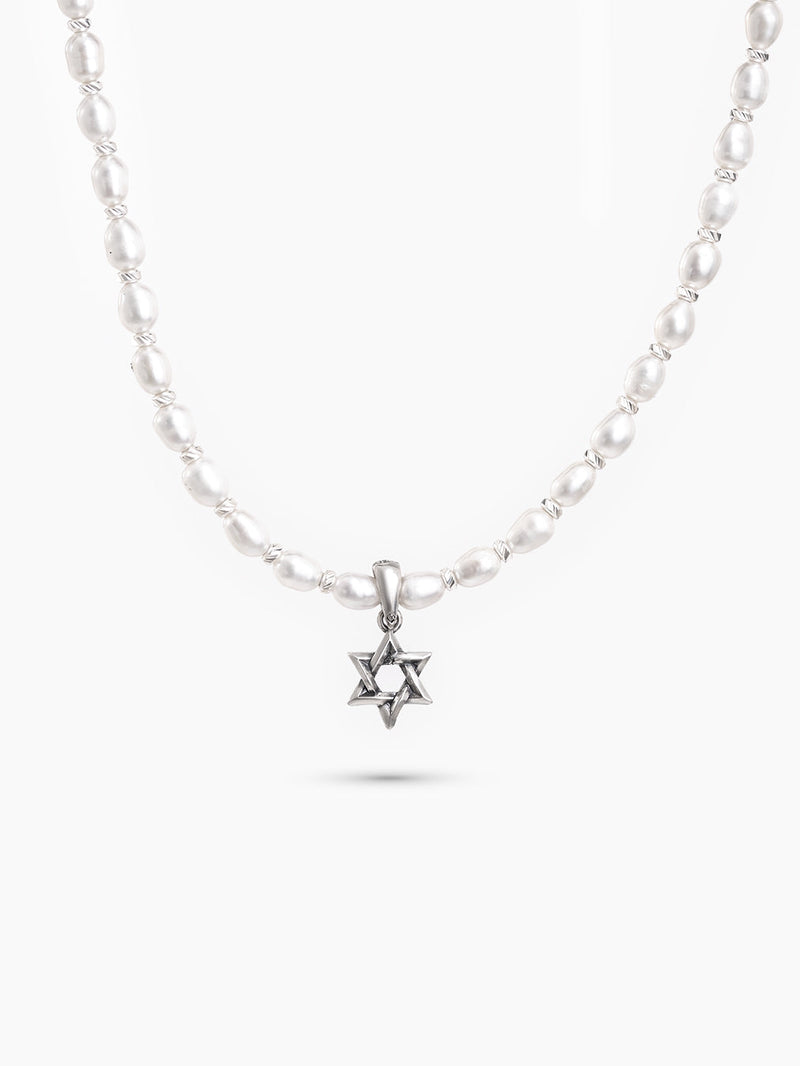 Star of David Necklace Silver 925 Pearl – Ilai White & Blue | Kameart