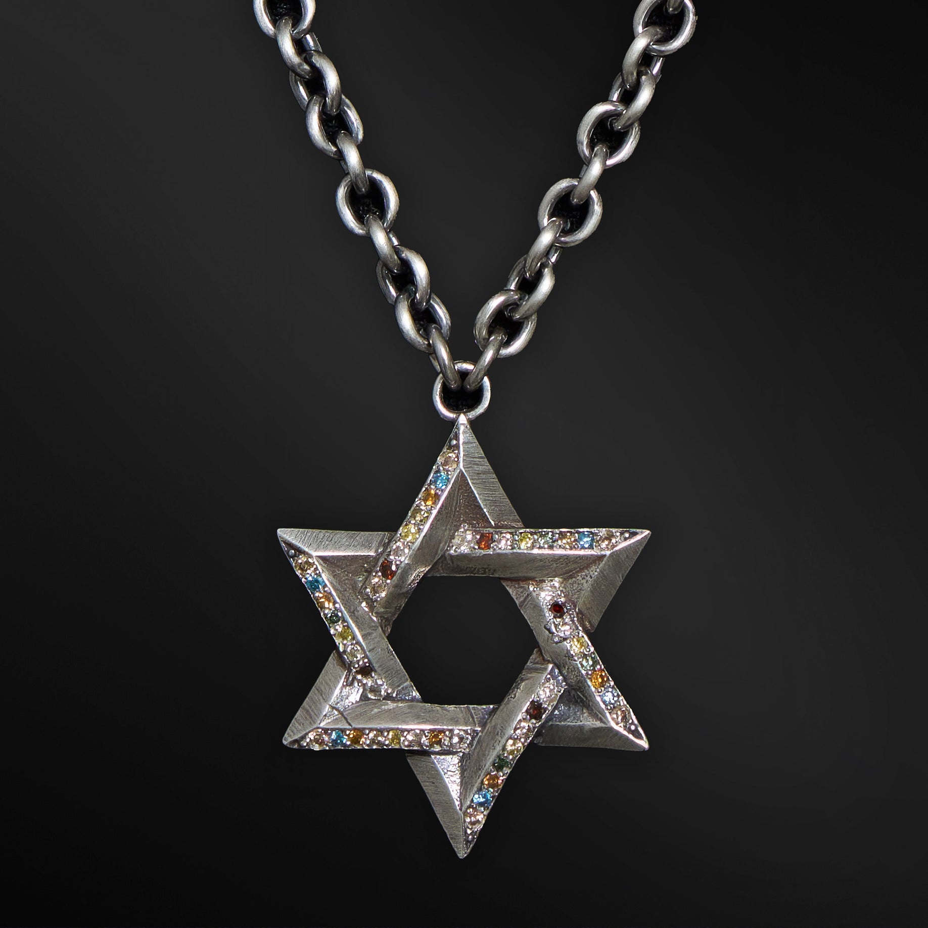 Star of David Necklace Silver 925 Rainbow Diamond – Ilai | Kameart
