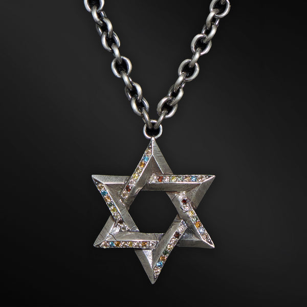 Star of David Necklace Silver 925 Rainbow Diamond – Ilai | Kameart