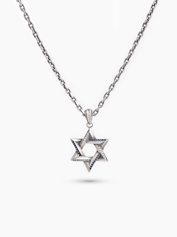 Star of David Necklace Silver 925 Sapphire & Diamond – Ilai L | Kameart