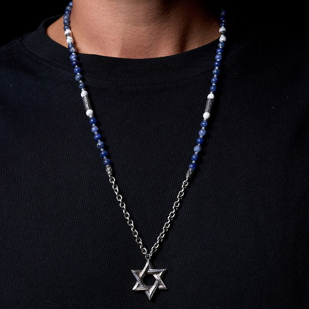 Star of David Necklace Silver 925 Sapphire White Diamond Large – Ilai | Kameart