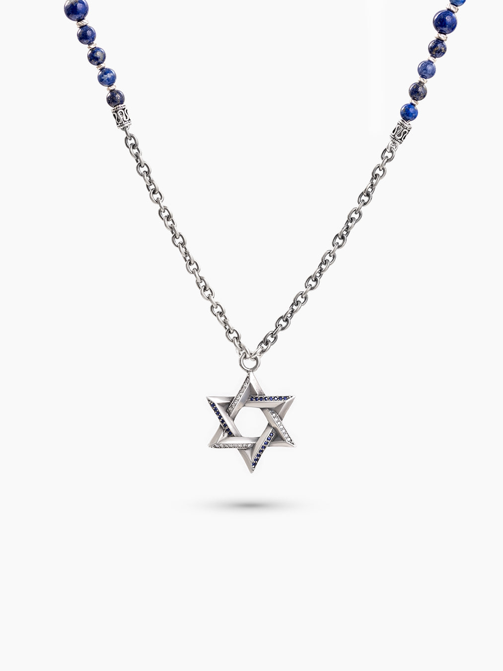 Star of David Necklace Silver 925 Sapphire White Diamond Large – Ilai | Kameart