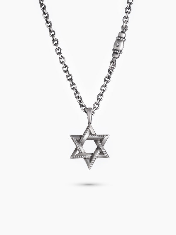 Star of David Necklace Silver 925 White Diamond Large – Ilai L | Kameart