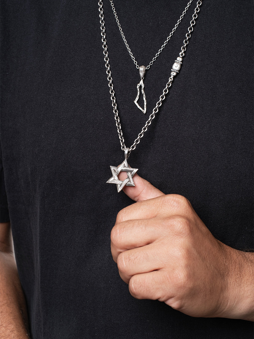 Star of David Necklace Silver 925 White Diamond Large – Ilai L | Kameart