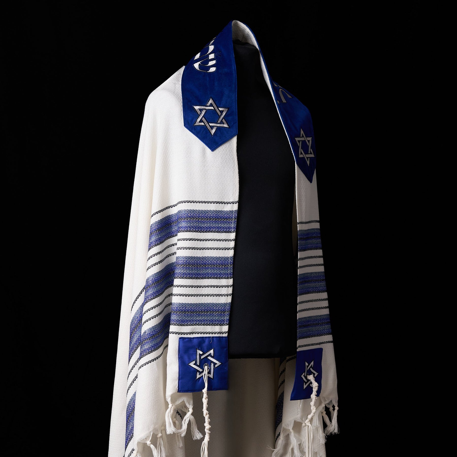 Star of David Prestige Tallit Blue Gray | Luxury Prayer Shawl