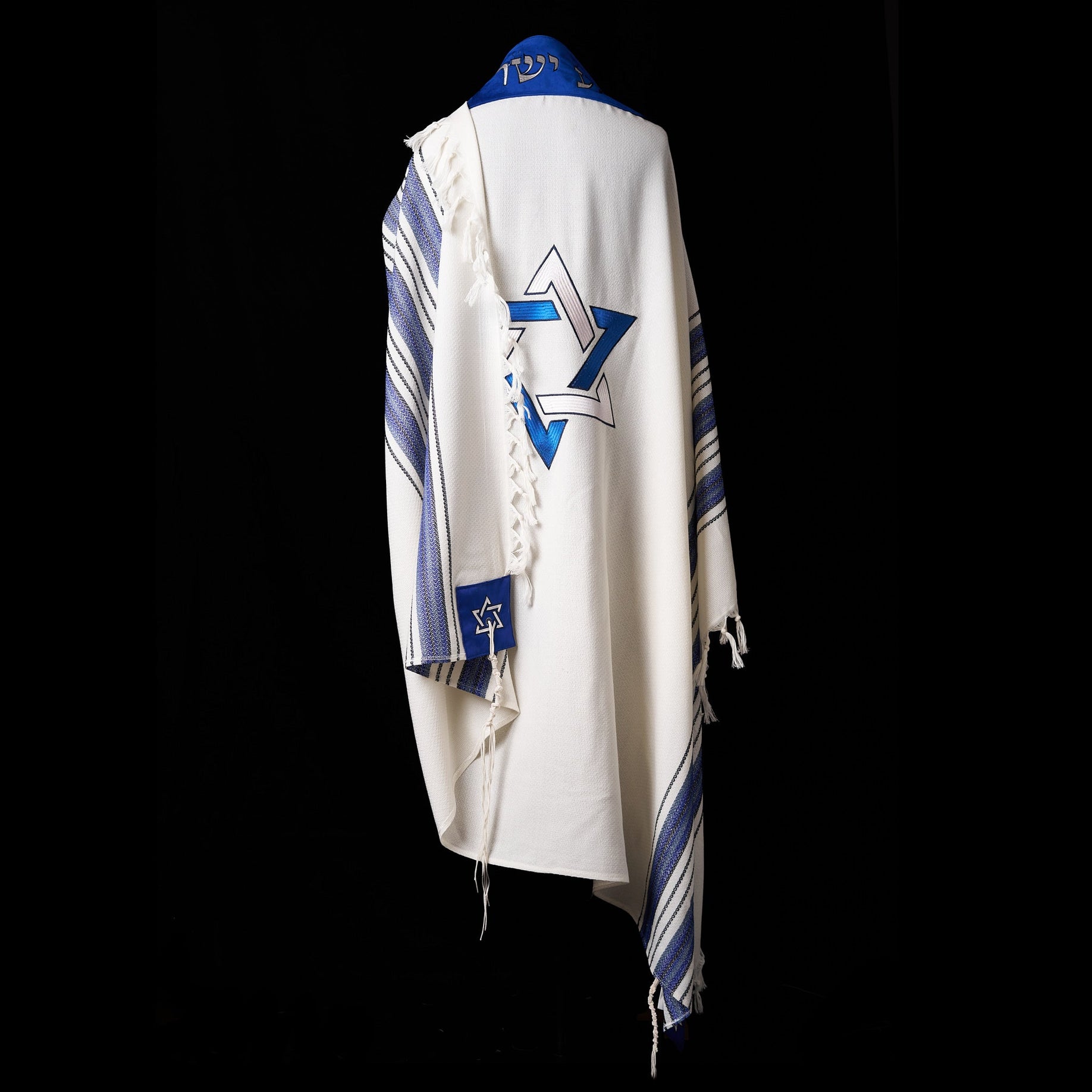 Star of David Prestige Tallit Blue Gray | Luxury Prayer Shawl