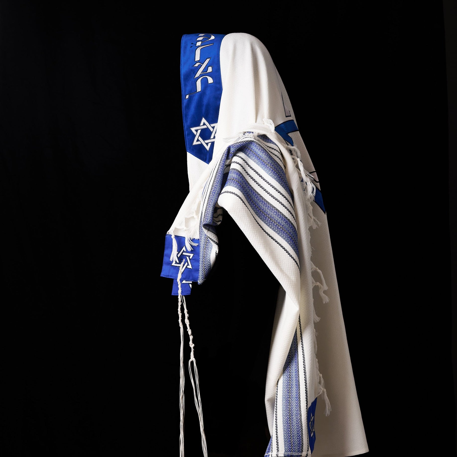 Star of David Prestige Tallit Blue Gray | Luxury Prayer Shawl