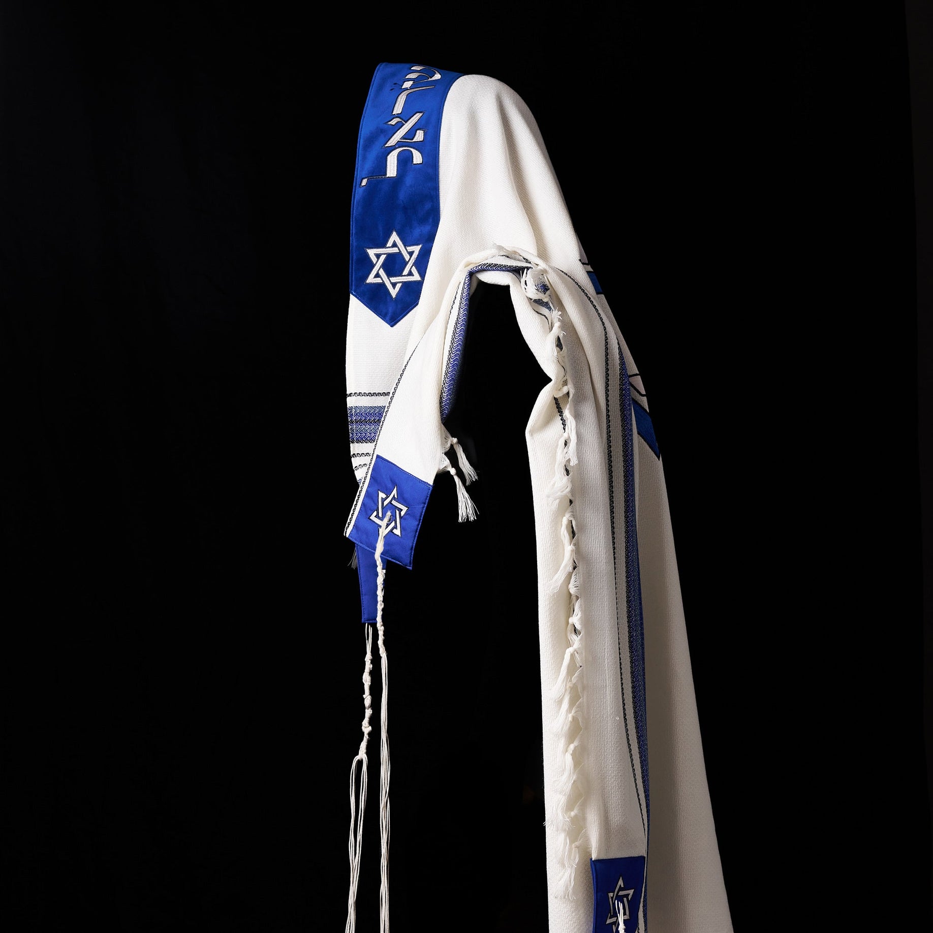 Star of David Prestige Tallit Blue Gray | Luxury Prayer Shawl