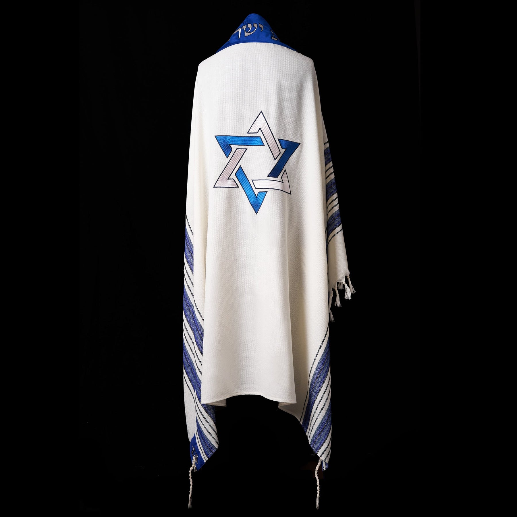 Star of David Prestige Tallit Blue Gray | Luxury Prayer Shawl