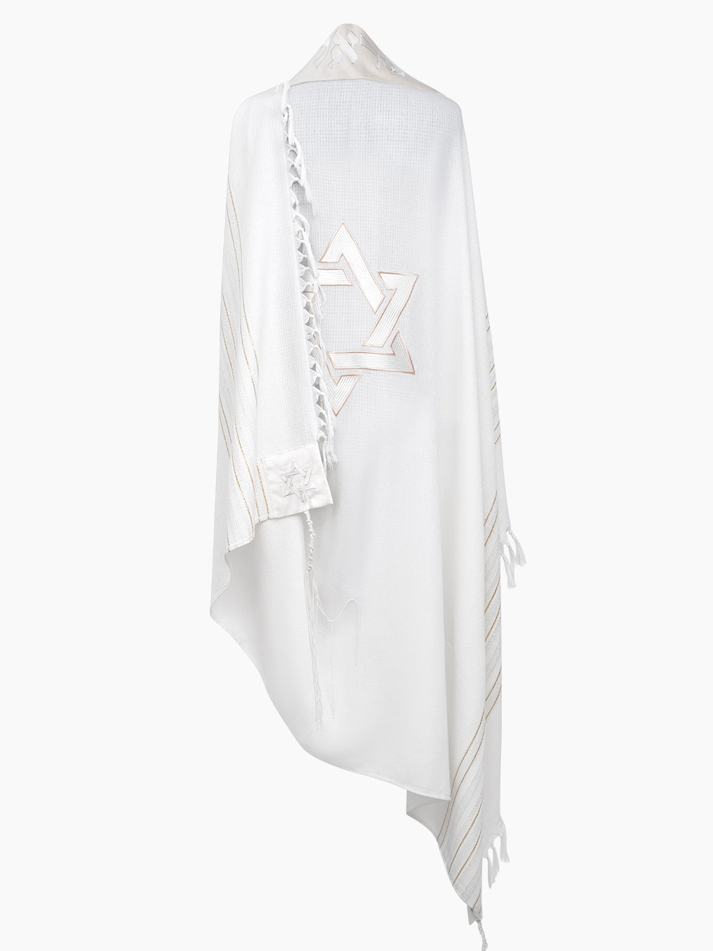 Star of David Prestige Tallit White Beige | Luxury Prayer Shawl