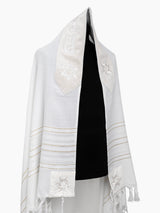 Star of David Prestige Tallit White Beige | Luxury Prayer Shawl